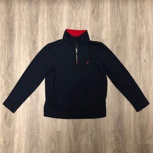 Nautica Men's Size Medium Quarterzip Sweatshirt Pullover Sweater Navy Blue Red